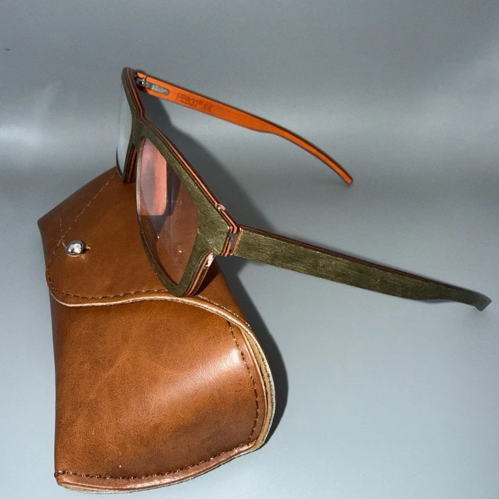 FEB 31ST Apus Air Green /Orange WOOD AUTHENTIC EYEGLASS Frames C00158C10 & Case